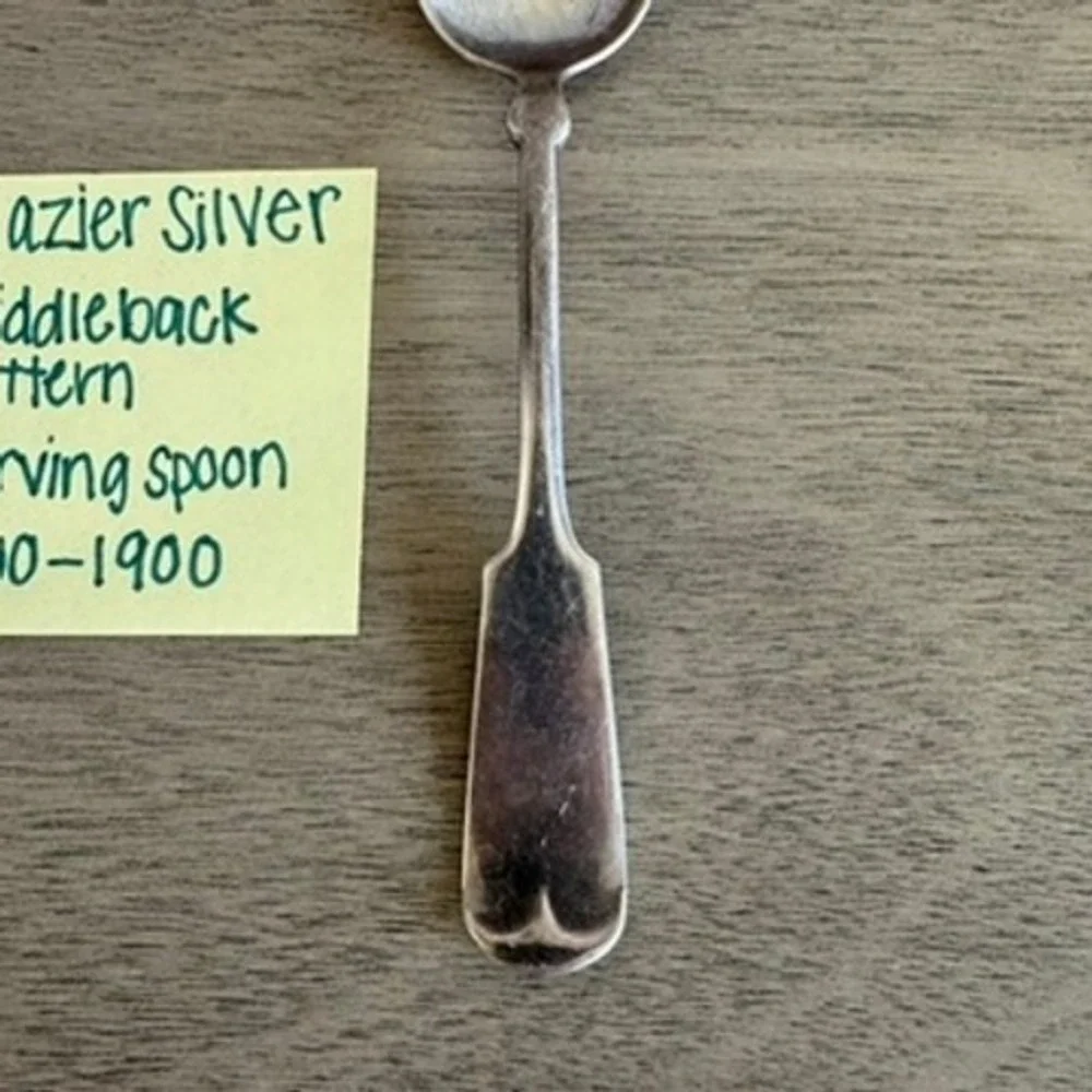 Antique Glazier Silverplate Fiddleback Pattern Serving Spoon, 1800s Silverware‎